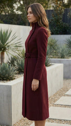 High Neck Long Sleeve Belted A-Line Formal Dress