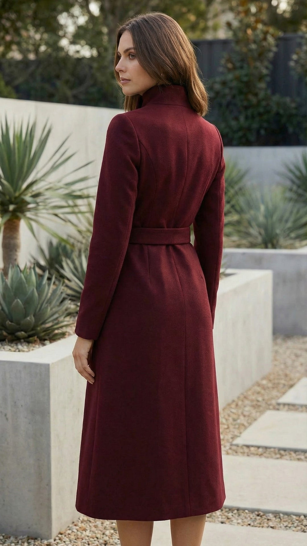 High Neck Long Sleeve Belted A-Line Formal Dress