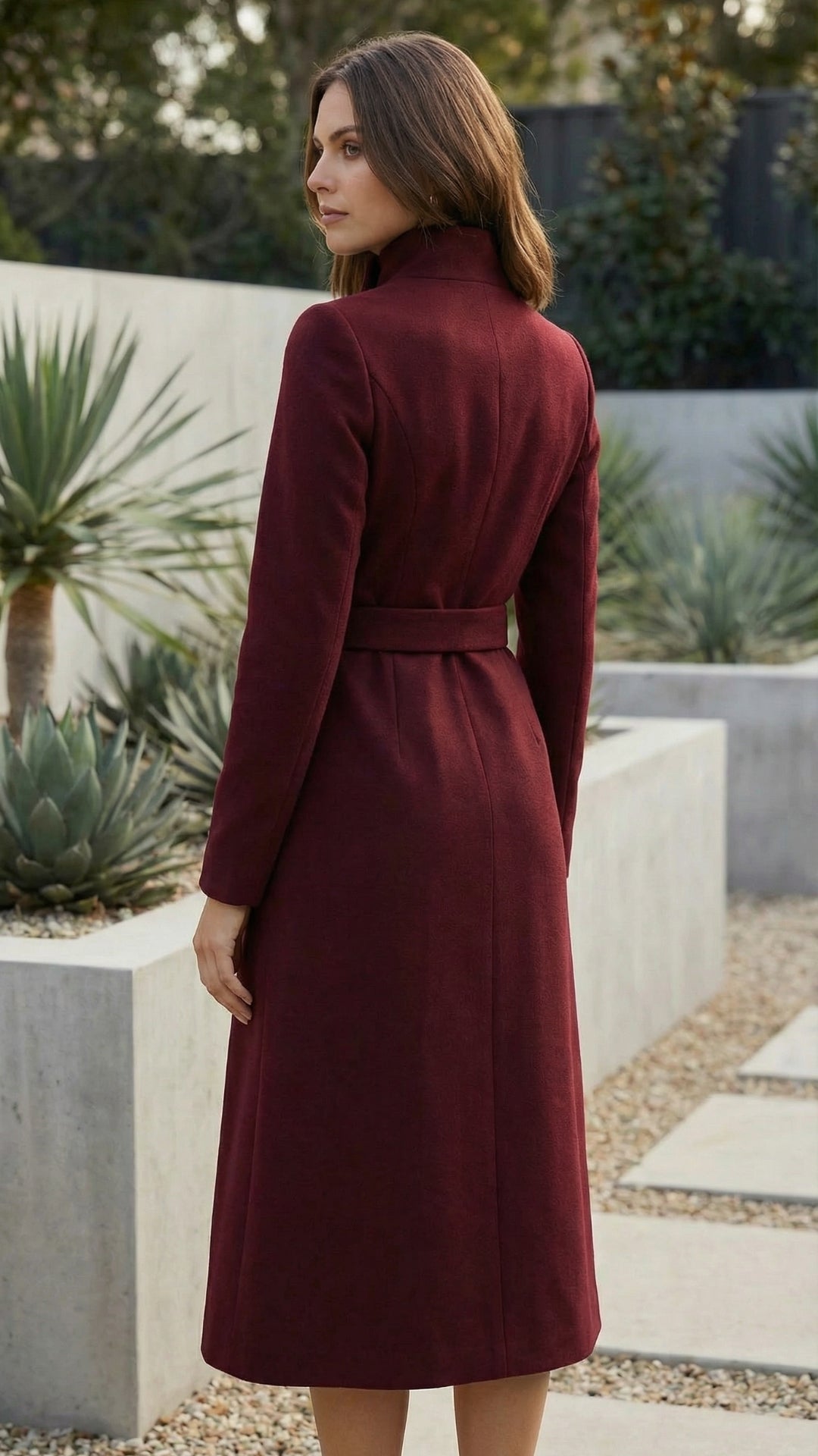 High Neck Long Sleeve Belted A-Line Formal Dress