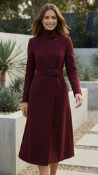 High Neck Long Sleeve Belted A-Line Formal Dress