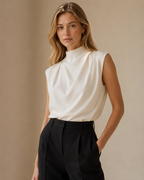 High Neck Sleeveless Draped Blouse