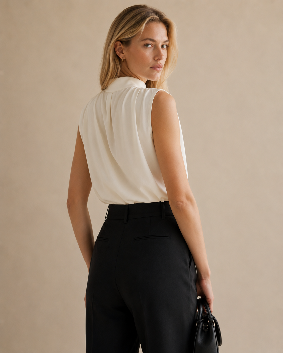 High Neck Sleeveless Draped Blouse