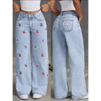 High-Waist Embroidered Wide-Leg Jeans