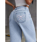 High-Waist Embroidered Wide-Leg Jeans