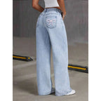 High-Waist Embroidered Wide-Leg Jeans