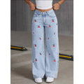 High-Waist Embroidered Wide-Leg Jeans