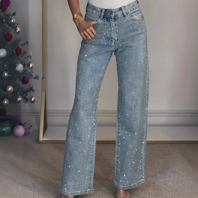 High-Waist Rhinestone Denim Jeans