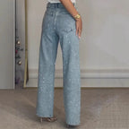 High-Waist Rhinestone Denim Jeans