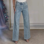 High-Waist Rhinestone Denim Jeans
