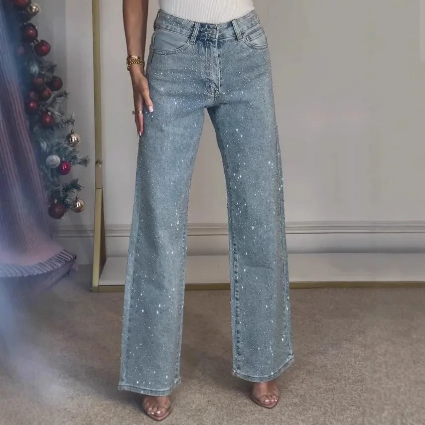 High-Waist Rhinestone Denim Jeans