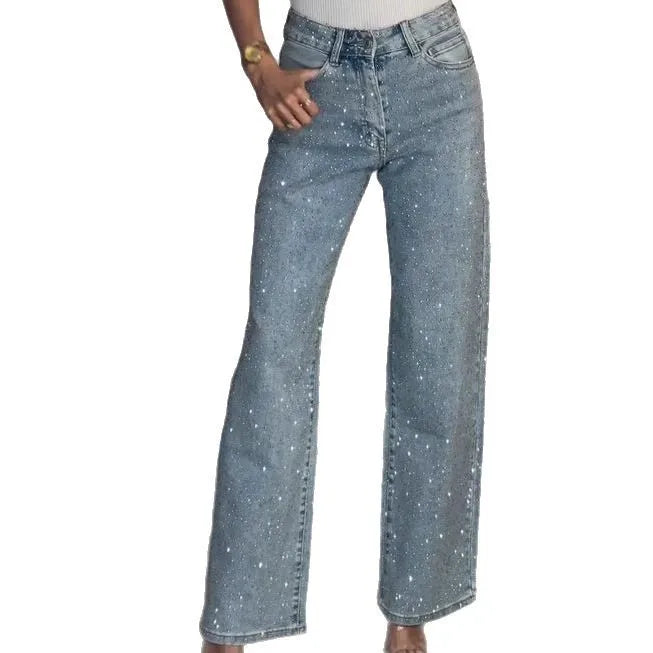 High-Waist Rhinestone Denim Jeans