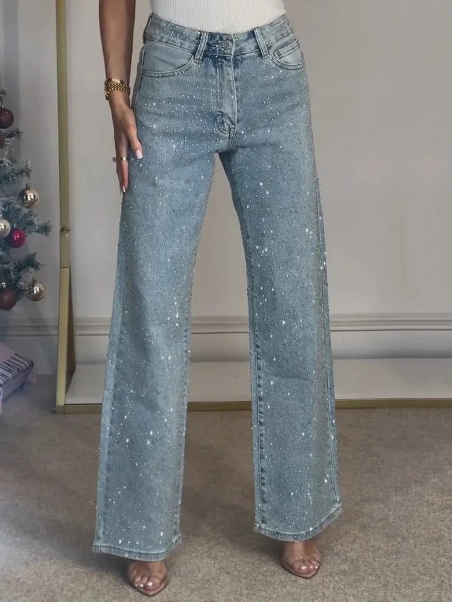 High-Waist Rhinestone Denim Jeans