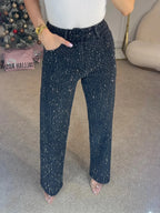 High-Waist Rhinestone Denim Jeans