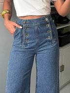 High-Waist Sailor Wide-Leg Jeans