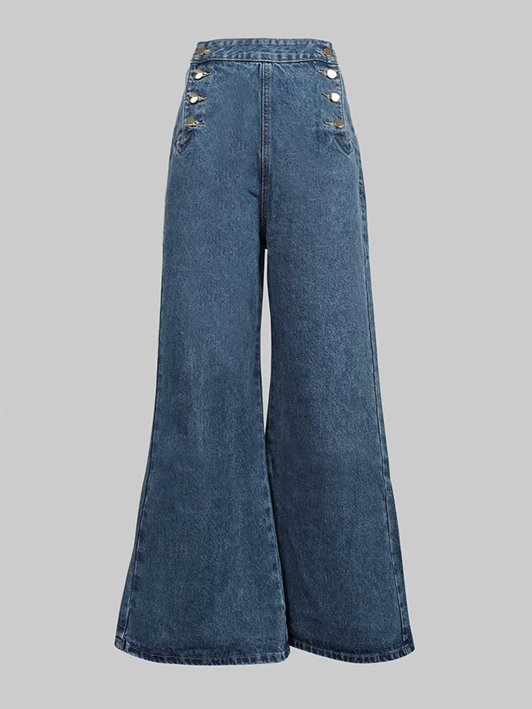 High-Waist Sailor Wide-Leg Jeans
