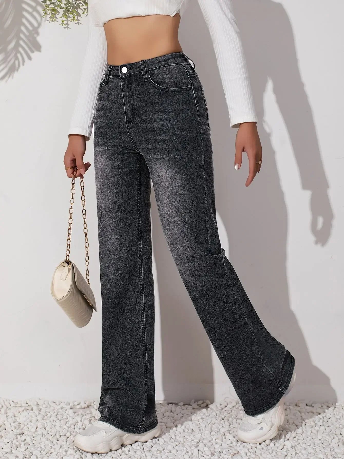 High-Waist Straight-Leg Jeans