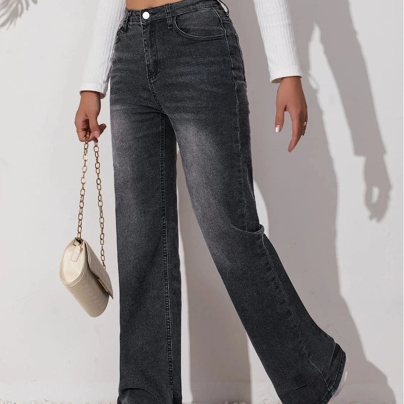 High-Waist Straight-Leg Jeans