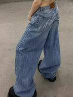 High-Waist Wide-Leg Jeans with Embroidered Back Detail