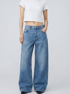 High-Waist Wide-Leg Jeans with Embroidered Back Detail