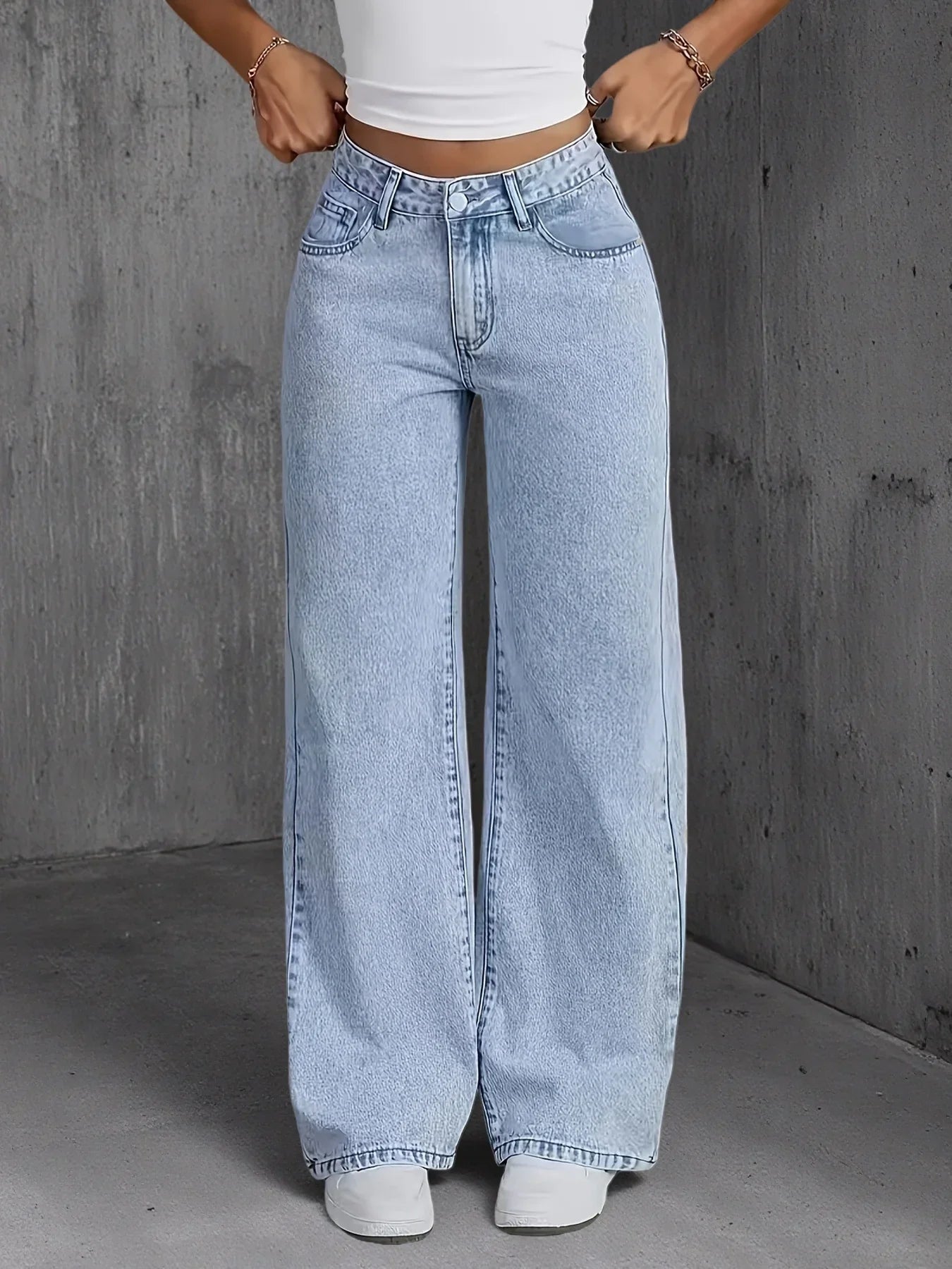 High-Waist Wide-Leg Light Wash Jeans