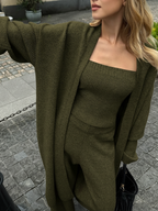 Knit Bustier Cardigan and Pants Three Piece Set