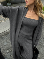 Knit Bustier Cardigan and Pants Three Piece Set