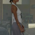 Knit Deep V-Neck Backless Halter Crop Top