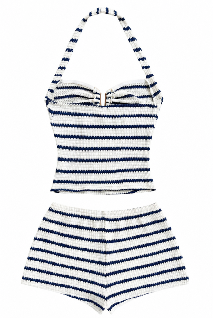 Halter Knit Top and High Waist Shorts Co-ord Set