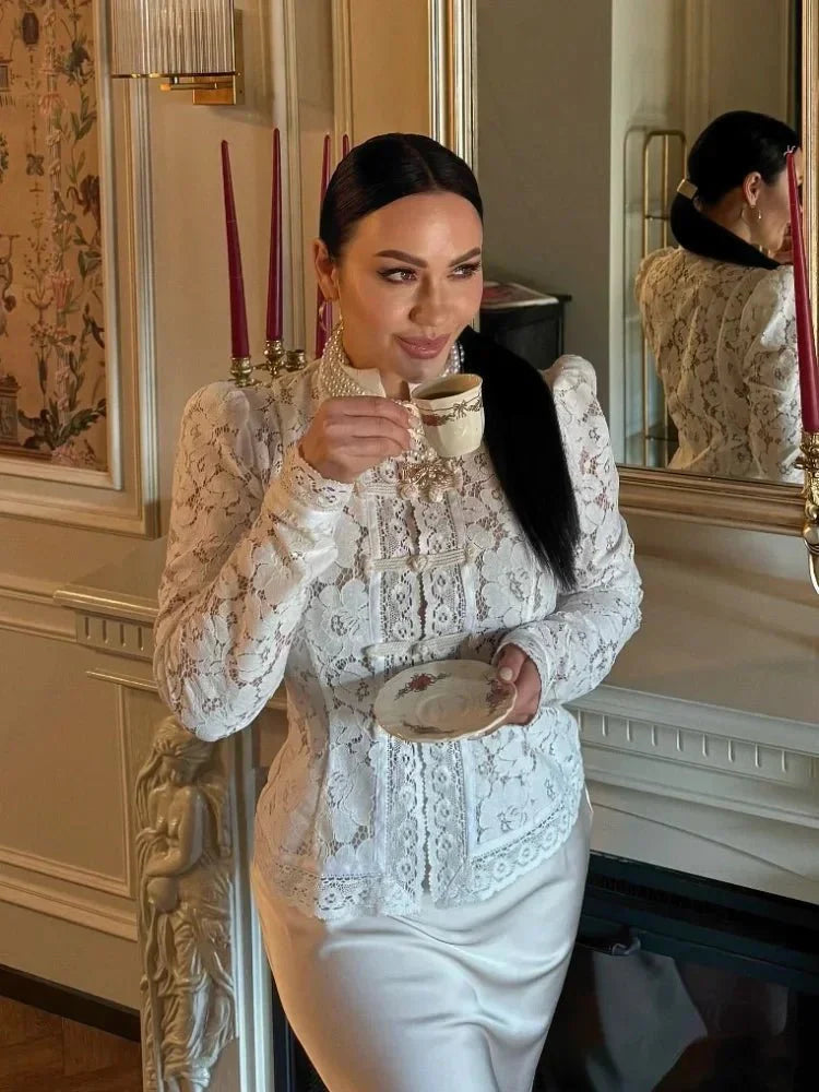 Lace Blouse with Puff Sleeves