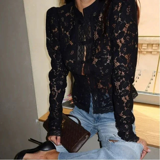 Lace Blouse with Puff Sleeves