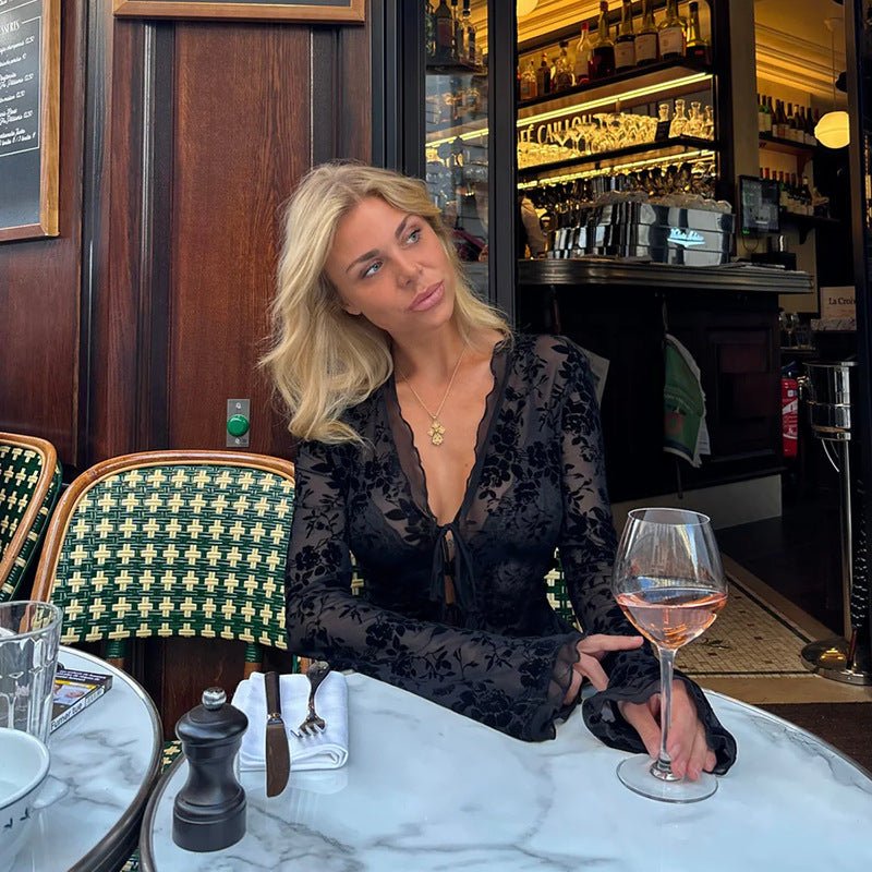 Lace Blouse with Tie Front