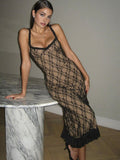Lace Patchwork V-Neck Cami Midi Dress