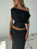 Lace Top with Inclined Shoulder