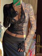 Lace Wrap Top with Bell Sleeves