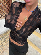 Lace Wrap Top with Bell Sleeves