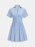 Light Blue Striped Collared Shirt Mini Dress