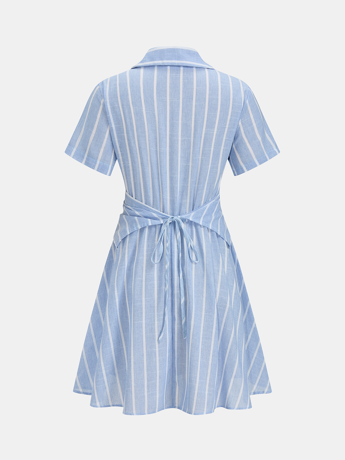 Light Blue Striped Collared Shirt Mini Dress