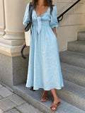 Linen Blend V-Neck Midi Dress with Front Tie