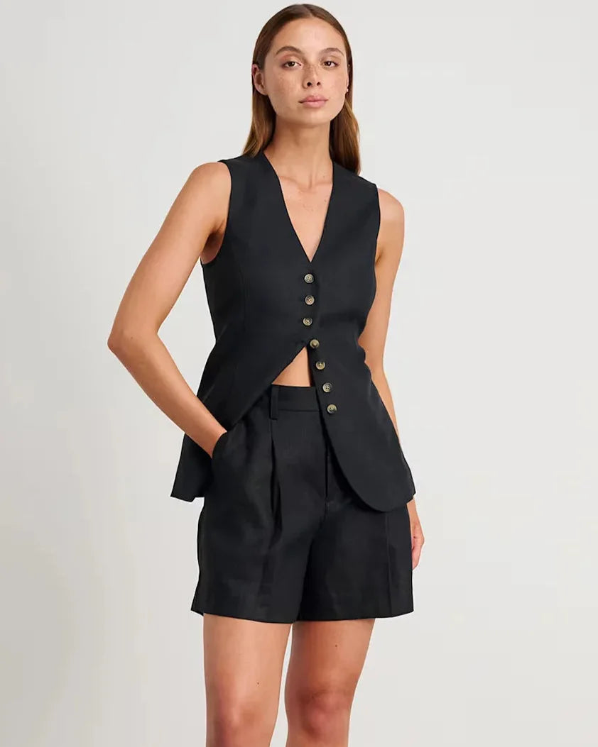 Linen V-Neck Tank Top and Shorts Co-ord Set