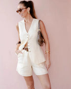 Linen V-Neck Tank Top and Shorts Co-ord Set