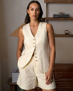 Linen V-Neck Tank Top and Shorts Co-ord Set