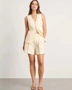 Linen V-Neck Tank Top and Shorts Co-ord Set