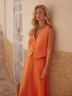Linen V-Neck Top and Maxi Skirt Co-ord Set