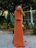 Linen V-Neck Top and Maxi Skirt Co-ord Set