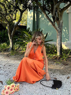 Linen V-Neck Top and Maxi Skirt Co-ord Set