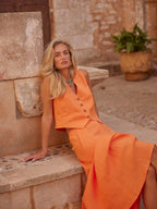 Linen V-Neck Top and Maxi Skirt Co-ord Set