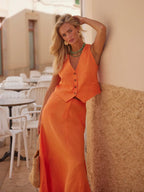 Linen V-Neck Top and Maxi Skirt Co-ord Set