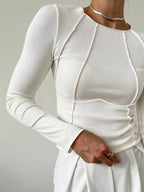 Long Sleeve Top with Piping Detail