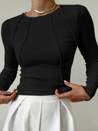 Long Sleeve Top with Piping Detail