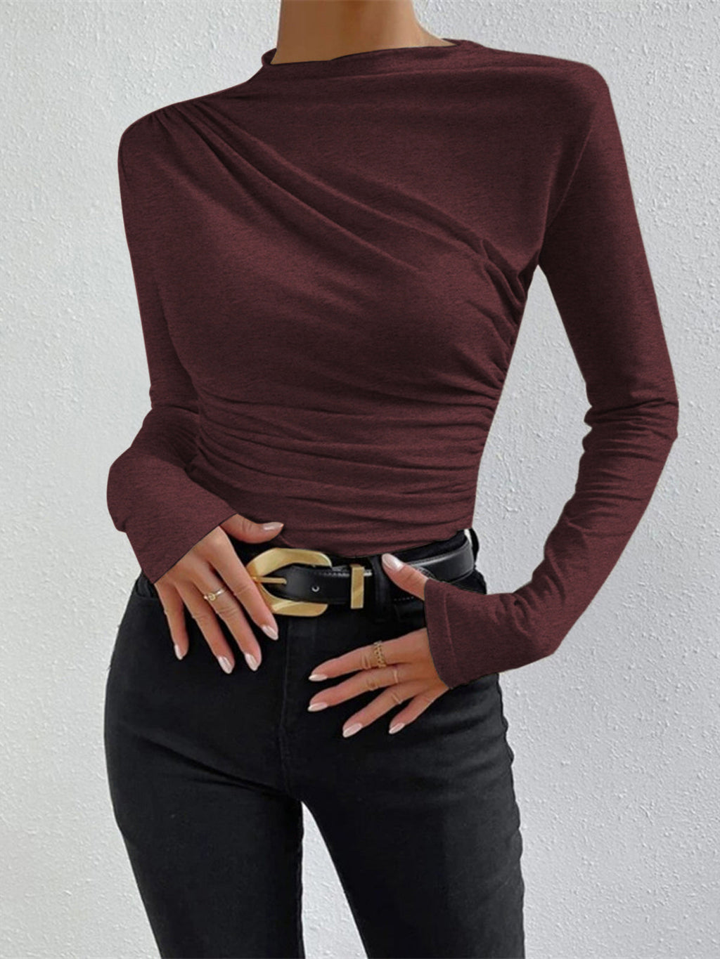 Long Sleeve Top with Ruching Detail